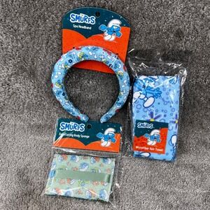 The Smurfs Spa Set Headband Hair Towel Exfoliating Sponge 3pc NEW